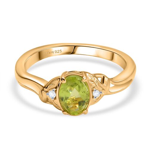 Peridot, Weißer Zirkon Ring 925 Silber vergoldet (Größe 18.00) ca. 0,82 ct image number 0