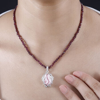 AA Rhodochrosit und Rhodolith Granat Anh&auml;nger mit 45cm Kette - 82 ct.