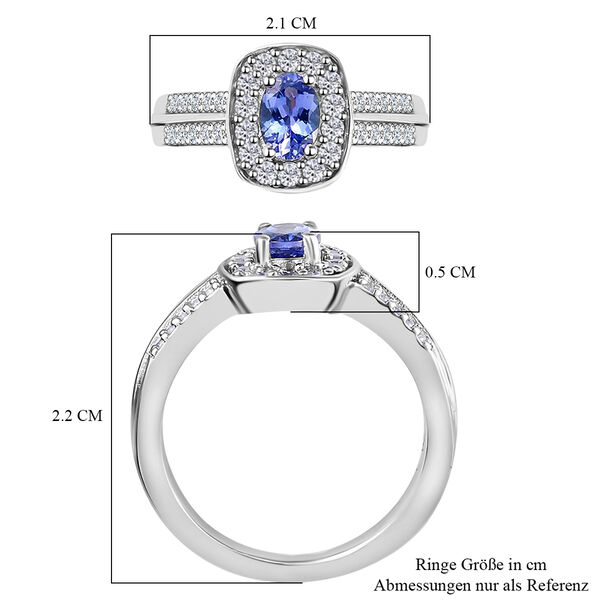 Tansanit und Zirkon Halo Ring 925 Silber Platin-&Uuml;berzug image number 8