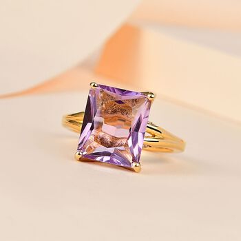 Rose De France Amethyst, Wei&szlig;er Zirkon Ring, 925 Silber Gelbgold Vermeil (Gr&ouml;&szlig;e 20.00) ca. 6.13 ct