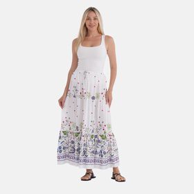 Maxirock mit Blumenprint, 90 cm, Weiß mit floralen Akzenten - Einheitsgröße, weiß