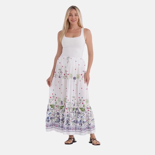 Maxirock mit Blumenprint, 90 cm, Weiß mit floralen Akzenten - Einheitsgröße, weiß image number 0