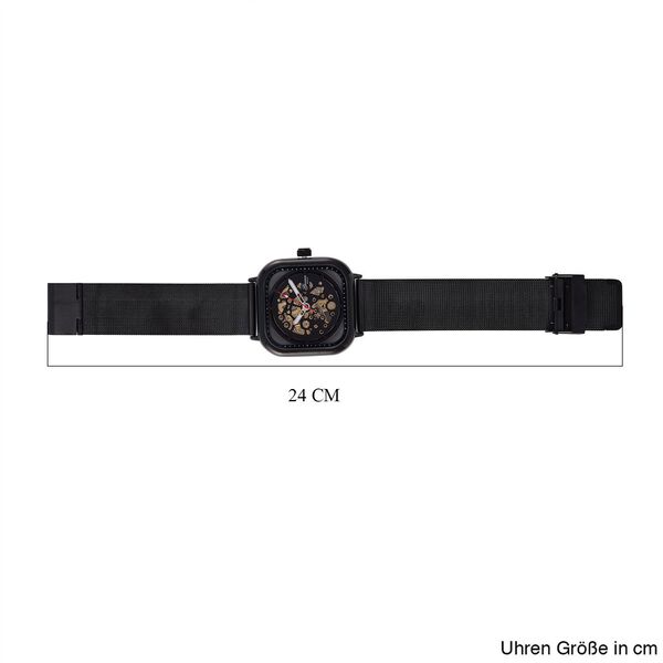 GENOA TIME V2 42mm Automatische Mechanikuhr - Schwarzes hohles Zifferblatt, Geh&auml;use aus Legierung mit IPS-Beschichtung, Edelstahl-Mesh-Armband, 3 ATM wasserdicht, 8.5 cm, schwarz image number 8
