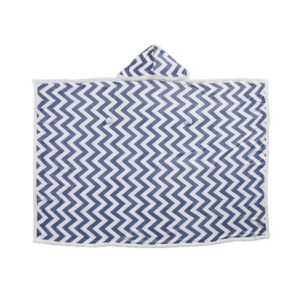 HOMESMART Zig-Zag Print Hoodie-Sherpa-Decke mit Pom Pom, Blau und wei&szlig; image number 2