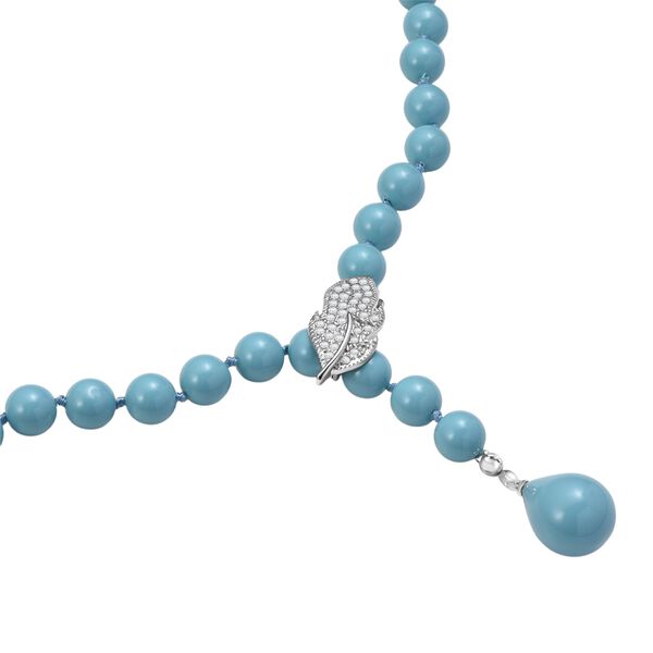 Sleeping Beauty t&uuml;rkisfarbene 8mm Muschelkernperle und wei&szlig;e Zirkonia 60cm Halskette image number 5