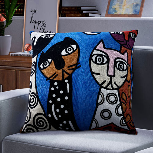 Kissenbezug mit Picasso-inspirierter Stickerei, 100% Baumwolle, 43x43cm, Gesichter image number 0