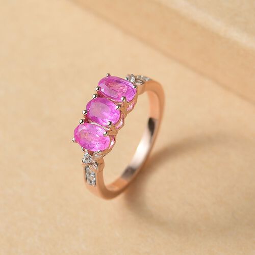 D’joy Ilakaka Rosa Saphir (Fissure gefüllt), Weißer Zirkon Ring 925 Silber 750 rosévergoldet (Größe 20.00) ca. 2,12 ct image number 1
