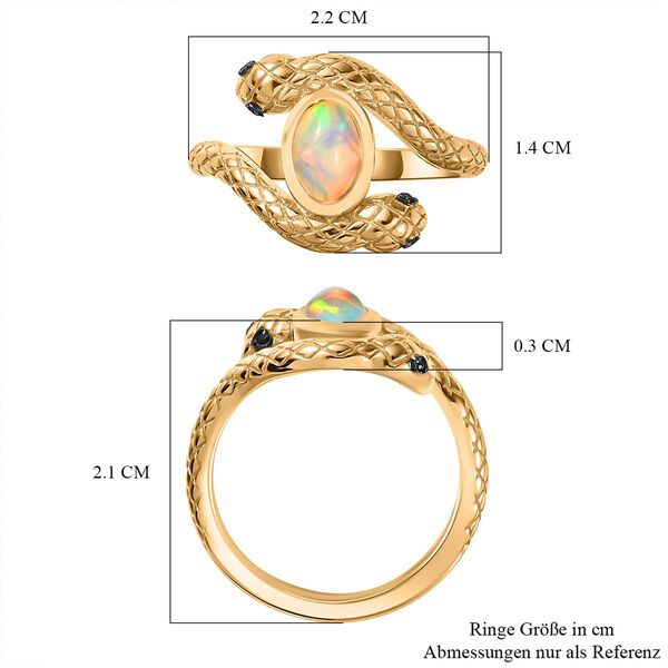 AA Nat&uuml;rlicher, &auml;thiopischer Welo Opal, Schwarzer Spinell Ring 925 Silber 750 Gelbgold Vermeil (Gr&ouml;&szlig;e 17.00) ca. 0,68 ct image number 8