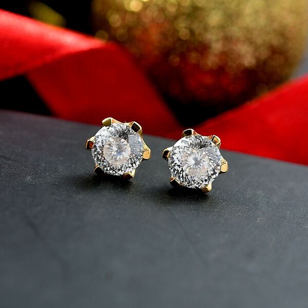 D'Joy 161 Facettiert Moissanit Ohrringe 925 Silber 750 Gelbgold Vermeil ca. 1,75 ct. image number 1