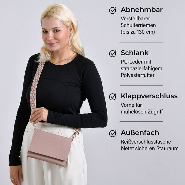 Crossbody-Tasche mit Überschlag, Gliederriemen und RFID-Schutz, 20x4x14 cm, Rosa image number 3