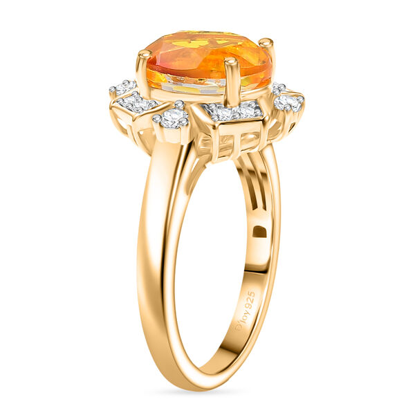 D'Joy Sphaleros Quarz, Wei&szlig;er Zirkon Ring 925 Silber 750 Gelb Vergoldet (Gr&ouml;&szlig;e 21.00) ca. 3,46 ct image number 5