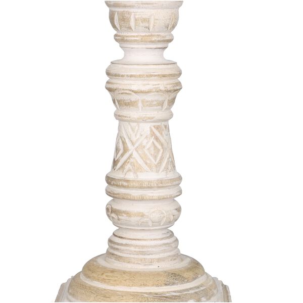 Set aus 2 antiken geschnitzten Holzkerzenhaltern mit quadratischem St&auml;nder, 23cm, Altwei&szlig; image number 5