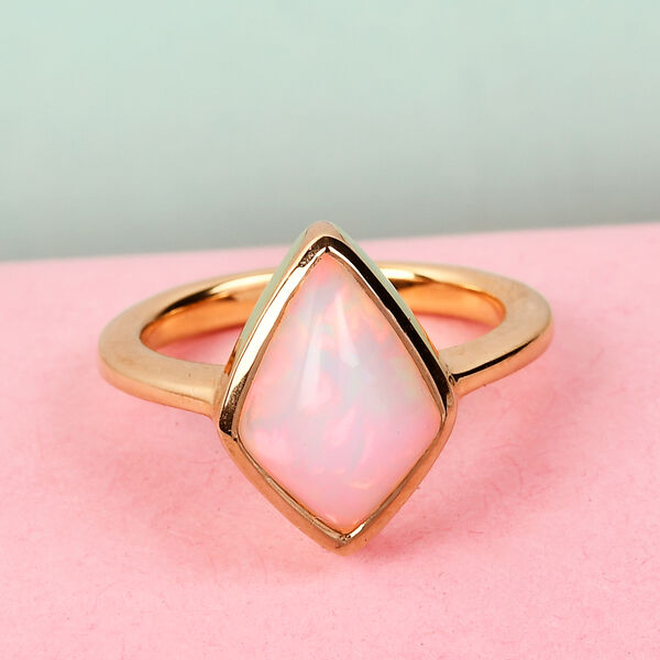 Natürlicher Äthiopischer Opal Solitär Ring 925 Silber Gelbgold Vermeil image number 2