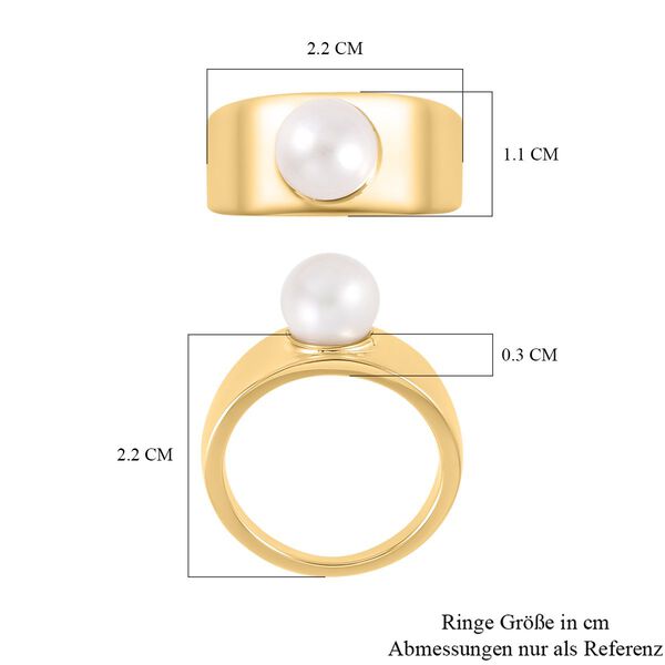 Wei&szlig;e S&uuml;&szlig;wasser Perle Ring, 925 Silber Gelbgold Vermeil (Gr&ouml;&szlig;e 17.00) image number 6
