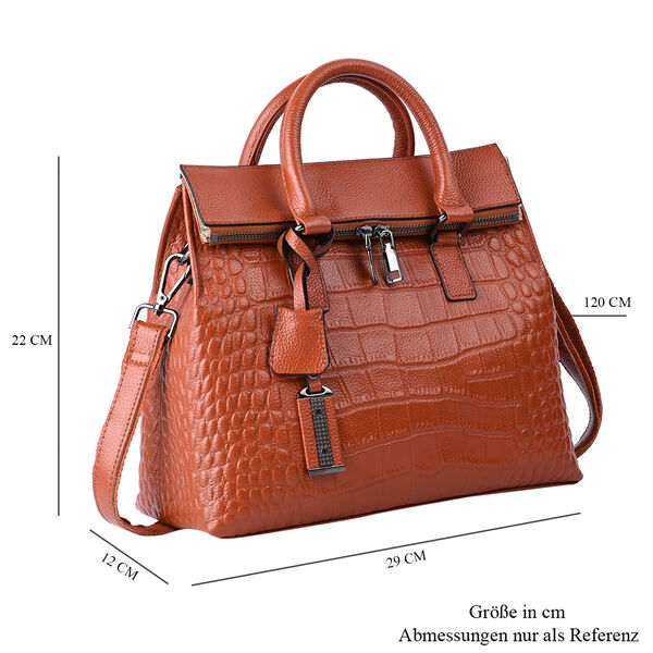 Schultertasche aus 100% echtem Leder mit Kroko-Pr&auml;gung und abnehmbarem Riemen, Braun&nbsp; image number 5