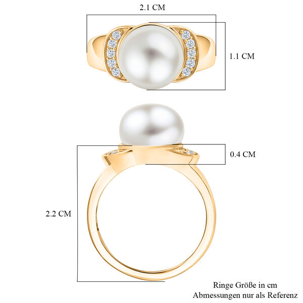EVER TRUE S&uuml;&szlig;wasser Perle (10.5-11 mm), Wei&szlig;er Zirkon Ring Nickelfreies Messing (Gr&ouml;&szlig;e 19.00), Goldfarben image number 7