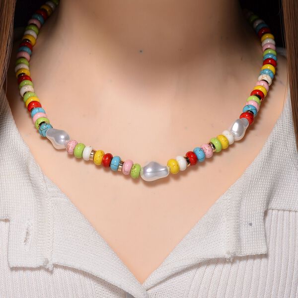 Wei&szlig;e Muschelkernperle, Howlit Halskette, ca. 50 cm + 5 cm Extender, goldfarben image number 2