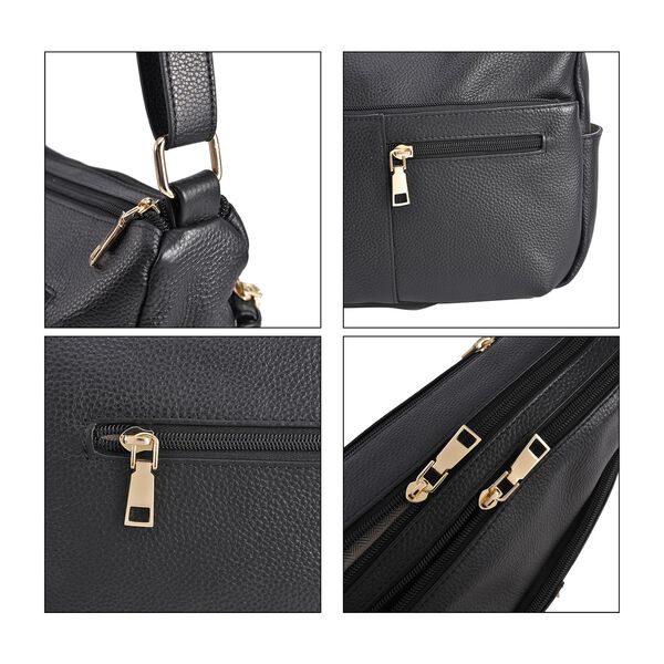 Crossbody Handtasche aus 100% echtem Leder, Schwarz image number 4