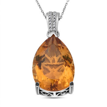 Citrin und wei&szlig;er Zirkon-Anh&auml;nger mit Kette, 925 Silber platiniert ca. 25,14 ct