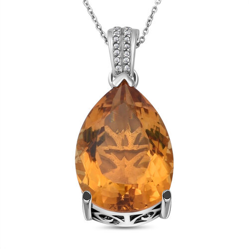 Citrin und weißer Zirkon-Anhänger mit Kette, 925 Silber platiniert ca. 25,14 ct image number 0