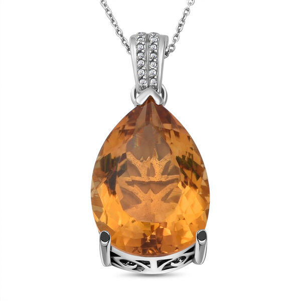 Citrin und wei&szlig;er Zirkon-Anh&auml;nger mit Kette, 925 Silber platiniert ca. 25,14 ct