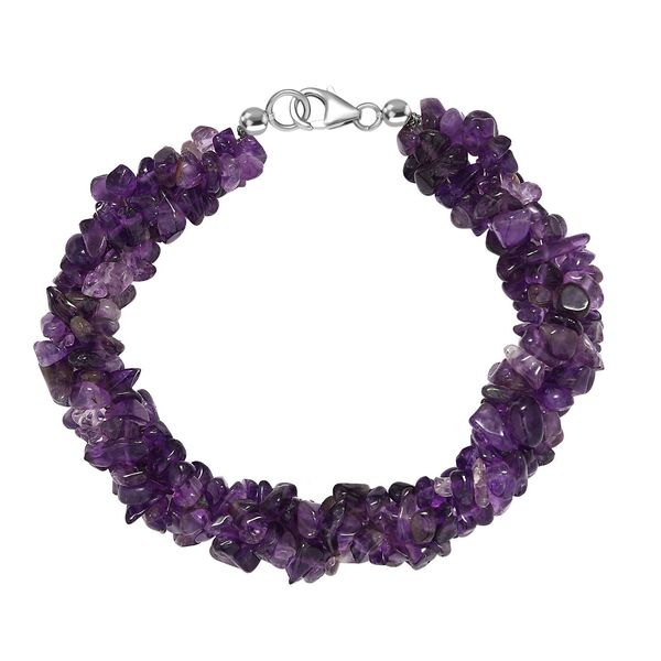Afrikanischer Amethyst Armband ca. 19 cm 925 Silber rhodiniert ca. 110.00 ct