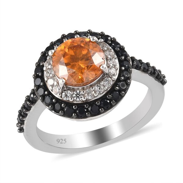 Orange Sphalerit und schwarze Spinell Ring 925 Silber Platin-&Uuml;berzug image number 4