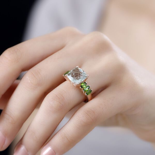 Prasiolite, Nat&uuml;rlicher Chromdiopsid Ring 925 Silber 750 Ros&eacute;gold Vermeil (Gr&ouml;&szlig;e 17.00) ca. 5,09 ct image number 3