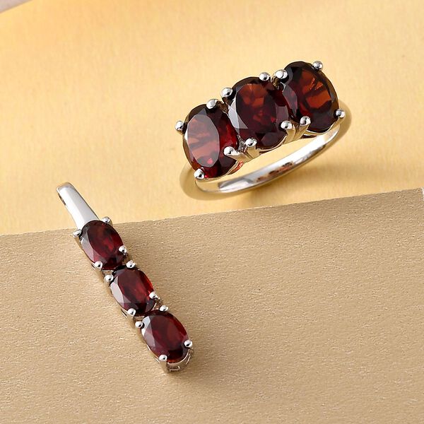 2er-Set roter Granat-Ring und Anh&auml;nger, 925 Silber platiniert, ca. 6.29 ct image number 2