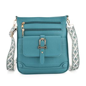 Elegante Umhängetasche aus feinem Lederimitat mit Mehrfachfächern, 24x27 cm, Petrolblau