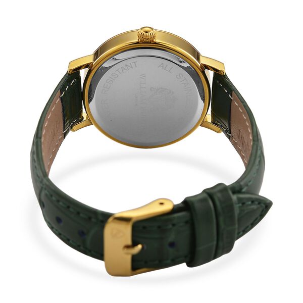 William Hunt Moissanite Uhr mit Schweizer Uhrwerk Ronda 763, grünem Echtlederarmband und goldfarbenem Panther-Zifferblatt 0.20 ct image number 7