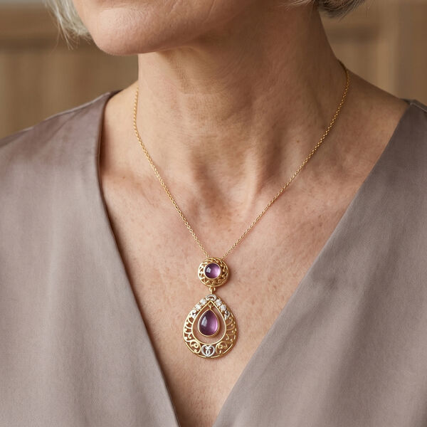 D'Joy Flamingo Mondstein und Zirkon zweifarbiger Anh&auml;nger mit 50cm Kette - 4,14 ct. image number 1
