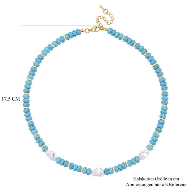 Wei&szlig;e Muschelkernperle, Blauer Howlit Halskette, ca. 50 cm + 5 cm Extender, goldfarben image number 6