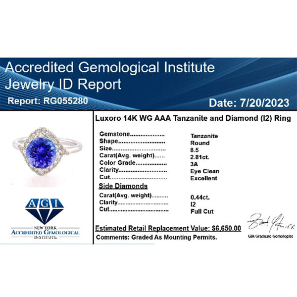 LUXORO zertifiziert und geprüft AAA Tansanit und Diamant Ring in 585 Weißgold - 3,25 ct. image number 7