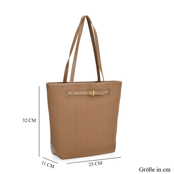 Tragetasche aus echtem Leder mit dekorativer Schnalle und zwei Griffen, 25&times;11&times;32 cm, Khaki image number 6