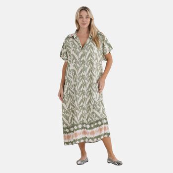 LA MAREY Kleid, Lang, Print, 125cm, Wei&szlig;-Gr&uuml;n