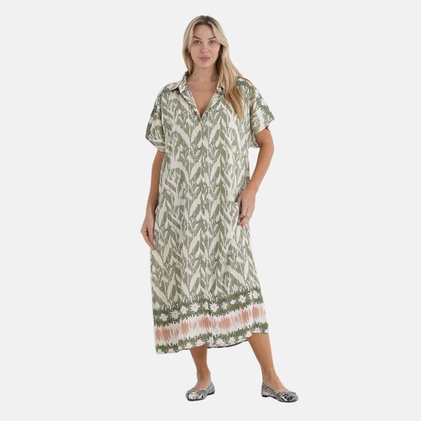 LA MAREY Kleid, Lang, Print, 125cm, Wei&szlig;-Gr&uuml;n