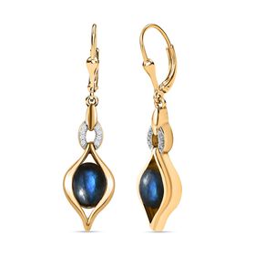 AAA Labradorit, Weißer Zirkon Ohrringe 925 Silber Gelbgold Vermeil ca. 4,79 ct.