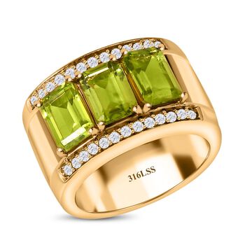 Nat&uuml;rlicher Peridot, wei&szlig;er Zirkon Ring, 316L Edelstahl vergoldet (Gr&ouml;&szlig;e 18.00) ca. 3.64 ct