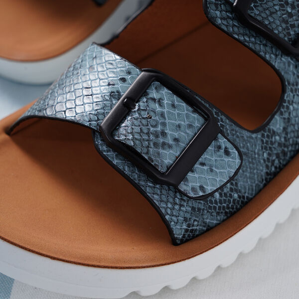 LA MAREY - Schnalle Slip-on Sandalen, Größe 36, Schlangenhautmuster, Blau image number 5