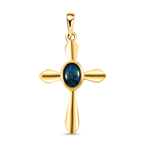 Boulder Opal Triplett Solitär-Kreuz-Anhänger in Silber image number 0