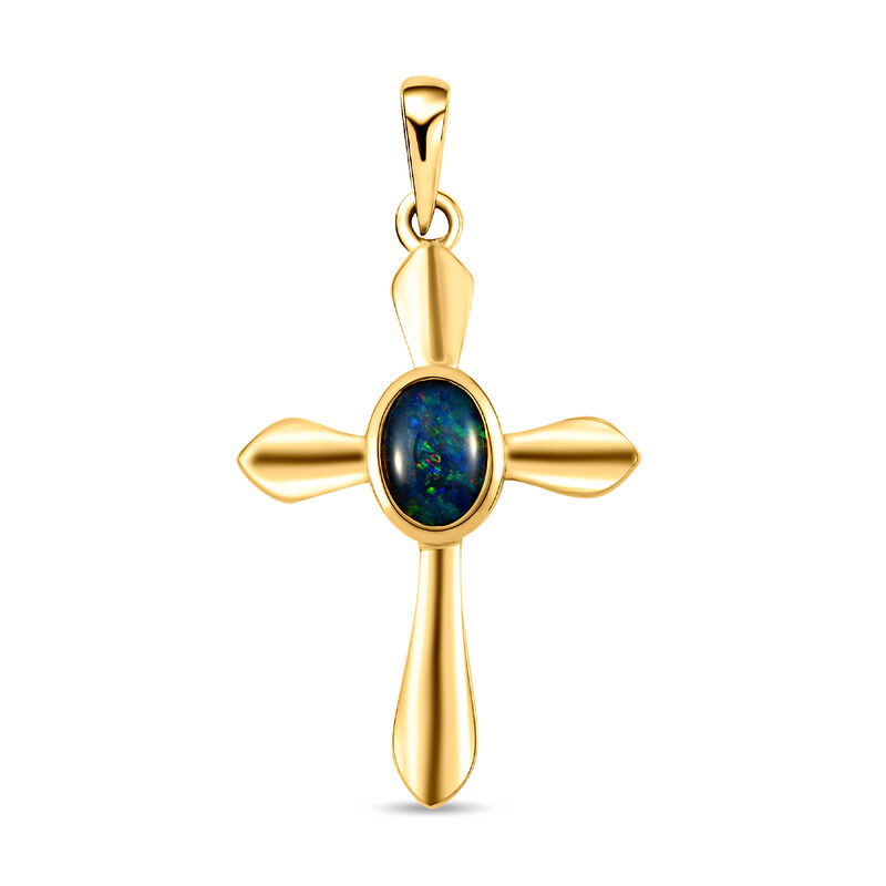 Boulder Opal Triplett Solitär-Kreuz-Anhänger in Silber image number 0