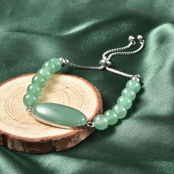 Grünes Aventurin Flexibles Bolo-Armband, ca. 15-22 cm, Edelstahl ca. 70.00 ct image number 2