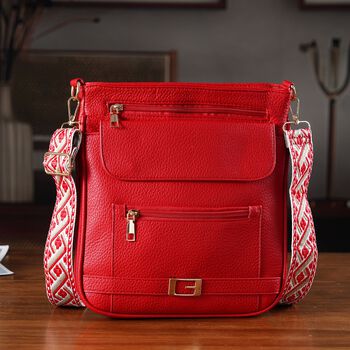 Crossbody-Tasche mit gewebtem Schulterriemen und Rei&szlig;verschlussf&auml;chern, 24x28 cm, Rot