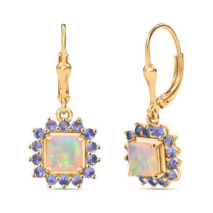 Opal Radiance - D joy Nat&uuml;rlicher, &auml;thiopischer Welo Opal, Tansanit Starlit Ohrringe 925 Silber 750 Gelbgold Vermeil ca. 2.27 ct