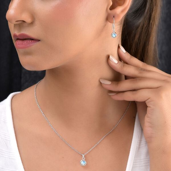 Regenbogen Mondstein-Anhänger und Ohrringe aus 925 Silber, mit Kette aus Edelstahl ca. 2,76 ct image number 3