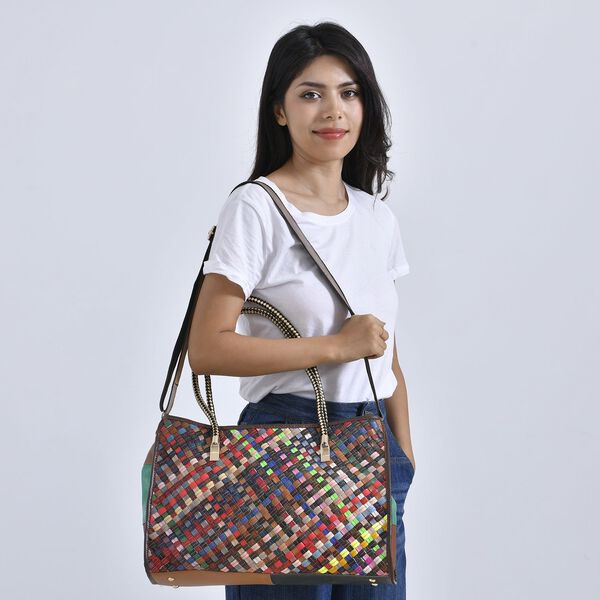 Chaos by Elsie - Echtleder Handtasche mit RFID-Schutz, Gewebtes Muster in Multicolor, 43x15x29 cm image number 2