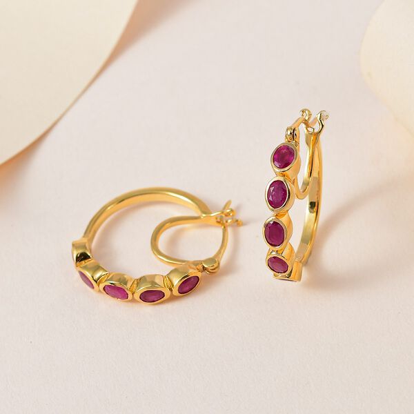 Afrikanische Rubin (Fissure gef&uuml;llt) Creolen, 925 Silber vergoldet ca. 2.62 ct image number 2