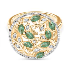 D’joy Kagem Sambischer Smaragd, Weißer Zirkon Ring 925 Silber 750 Gelb Vergoldet (Größe 21.00) ca. 0,66 ct