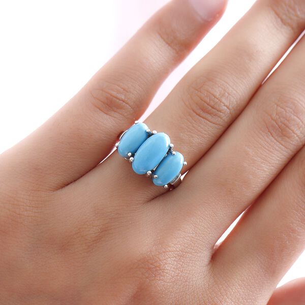 Amerikanischer, nat&uuml;rlicher Sleeping Beauty T&uuml;rkis und Diamant-Ring, 925 Silber platiniert  ca. 4,68 ct image number 3